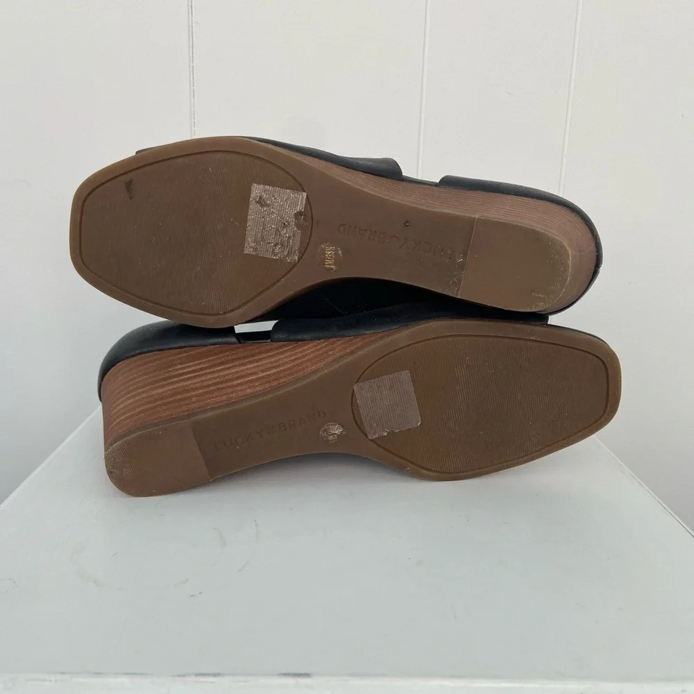 Lucky Brand Black Open Toe Leather Wedges - Picture 8 of 8